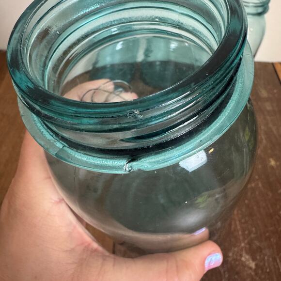 Bundle of 4 BALL 1923-1933 Blue Glass Quart Jars Kitchen farmhouse decor - Picture 6 of 10